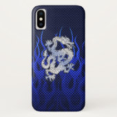Coques Case-Mate iPhone Dragon Bleu dans Chrome Carbon comme flammes (Dos)