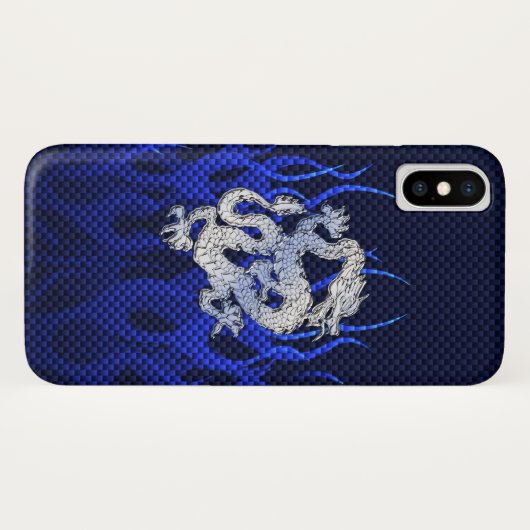 Coques Case-Mate iPhone Dragon Bleu dans Chrome Carbon comme flammes (Dos (Horizontal))