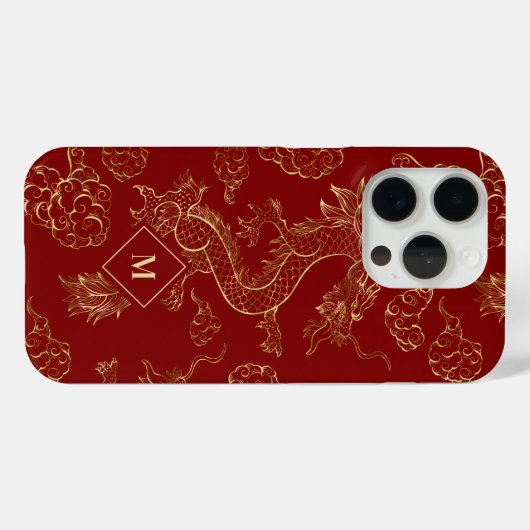 Coques Case-Mate iPhone Dragon chinois or et rouge foncé (Verso (horizontal))