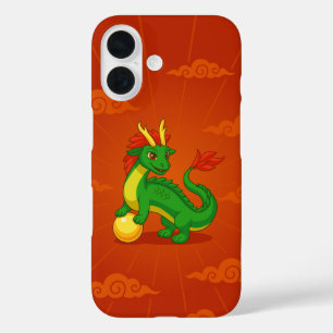 Coques iPhone 16 Dragon chinois rouge sur fond rouge