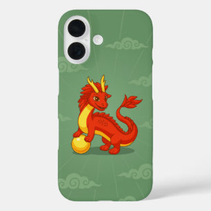 Coques iPhone 16 Dragon Chinois Rouge sur Fond Vert