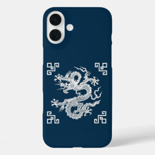Coques iPhone 16 Plus Dragon chinois vintage en blanc