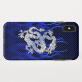 Coques Case-Mate iPhone Dragon dans Chrome comme bleu Carbon Fiber Style (Dos (Horizontal))