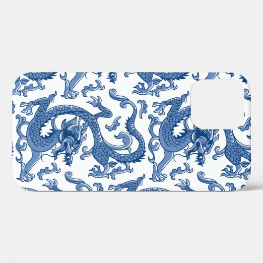 Coques Case-Mate iPhone Dragon de Chinoiserie Bleu et Blanc  (Verso (horizontal))
