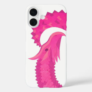 Coques iPhone 16 Dragon de coeur rose chaud sur blanc