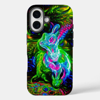 Coques iPhone 16 Dragon de lapin psychédélique à Neon Imaginaire