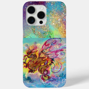 COQUE iPhone 15 PRO MAX DRAGON DE MER EN PARKLES BLEU OR