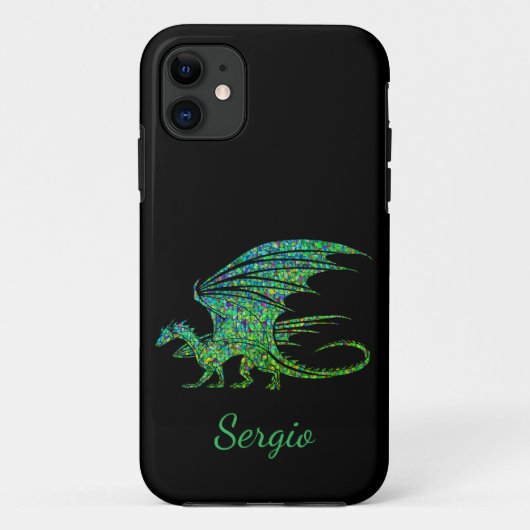 Coques Case-Mate iPhone Dragon de mosaïque vert incroyable (Dos)