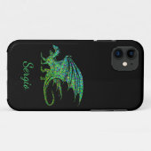 Coques Case-Mate iPhone Dragon de mosaïque vert incroyable (Dos (Horizontal))