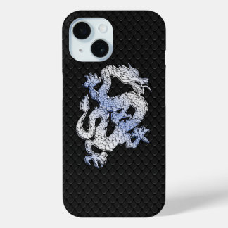 Coque Pour iPhone 15 Dragon de style Chrome sur la peau de serpent noir