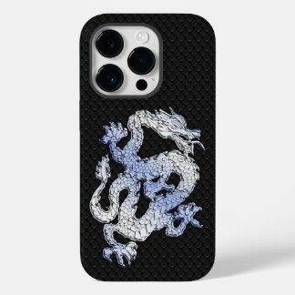 Coque Pour iPhone 14 Pro Dragon de style Chrome sur peau de serpent noir