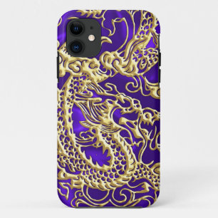 Case-Mate iPhone Case Dragon d'or embouti sur papier satin violet