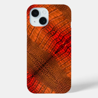 Coque Pour iPhone 15 Dragon en Cuir Orange Lumineux