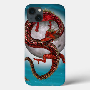 iPhone 13 Case Dragon Lune Rouge Fantaisie Céleste Artistique