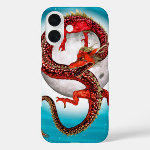 Coques iPhone 16 Dragon Lune Rouge Fantastique Artistique