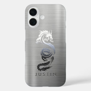 Coques iPhone 16 Dragon métallique brossé