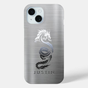 Coque Pour iPhone 15 Dragon métallique brossé