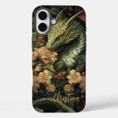 Coques Case-Mate iPhone Dragon vert enchanté avec élégant tableau floral (Verso)