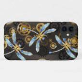 Coques Case-Mate iPhone Dragonflies de Steampunk sur arrière - plan rayé b (Dos (Horizontal))