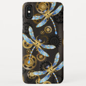 Coques Case-Mate iPhone Dragonflies de Steampunk sur arrière - plan rayé b (Dos)