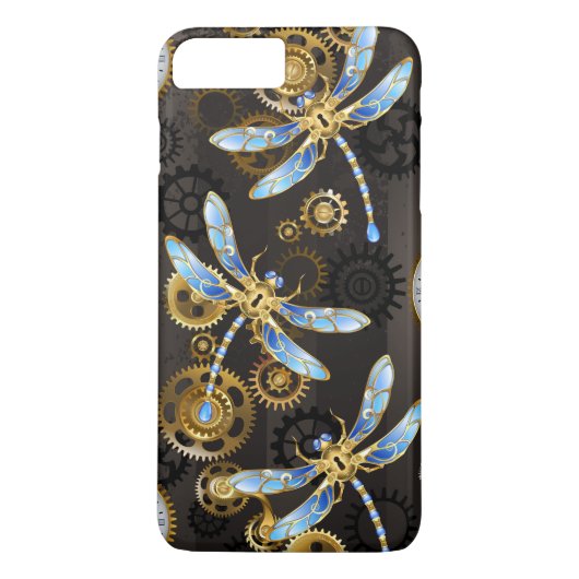 Coques Case-Mate iPhone Dragonflies de Steampunk sur arrière - plan rayé b (Dos)