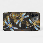 Coques Case-Mate iPhone Dragonflies de Steampunk sur arrière - plan rayé b (Dos (Horizontal))