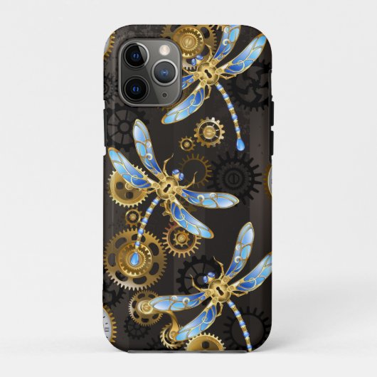 Coques Case-Mate iPhone Dragonflies de Steampunk sur arrière - plan rayé b (Dos)
