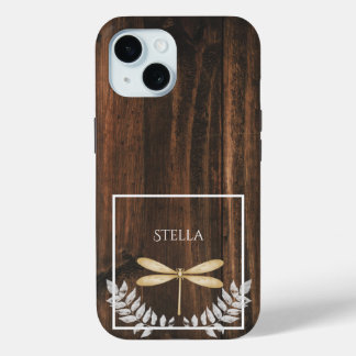 Coque Pour iPhone 15 Dragonfly en or rustique personnalisée