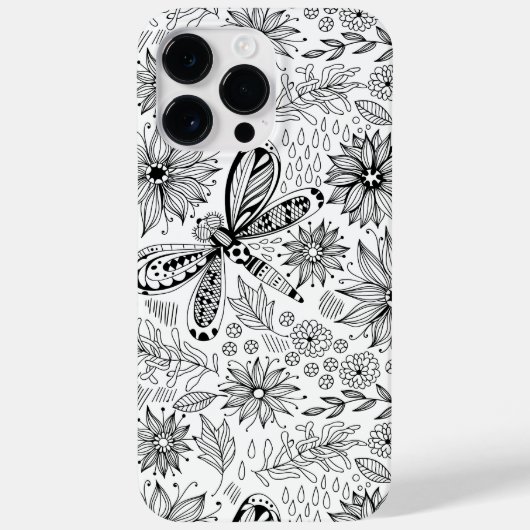 Coques Case-Mate iPhone Dragonfly et doodle de fleurs (Verso)