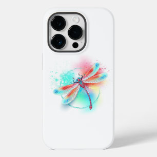 Coque Pour iPhone 14 Pro Dragonfly rouge sur l'arrière - plan aquarelle