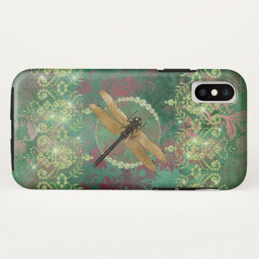 Coques Case-Mate iPhone Dragonfly sur Green With Rhinestones (Dos (Horizontal))