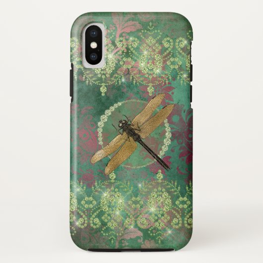 Coques Case-Mate iPhone Dragonfly sur Green With Rhinestones (Dos)