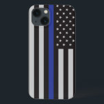 Coques Pour iPhone Drapeau américain à ligne mince personnalisé<br><div class="desc">Personnalisé Thin Blue Line American Flag Designs pour Patriot.</div>