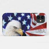 Coques Case-Mate iPhone Drapeau américain avec Eagle chauve patriotique (Dos (Horizontal))