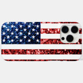 Coques Case-Mate iPhone Drapeau américain bleu faux scintillant (Verso (horizontal))