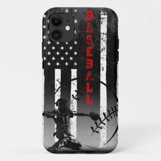 Coques Case-Mate iPhone Drapeau américain de baseball Black Art  (Dos)