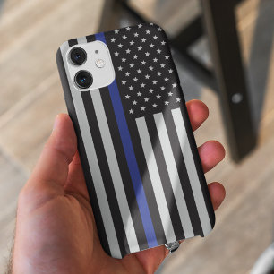 Coque iPhone 11 Drapeau américain de la Ligne bleue mince personna