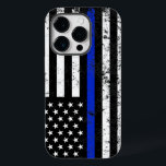 Coque Pour iPhone 14 Pro Drapeau américain en état de détresse<br><div class="desc">Une affaire téléphonique sur le thème de l'application de la loi mettant en vedette le drapeau bleu mince populaire de la police et de l'application de la loi.</div>