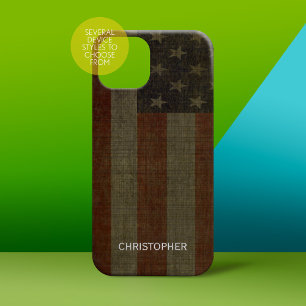 Coques Pour iPhone Drapeau américain grungy avec finition et nom lin