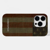 Coques Case-Mate iPhone Drapeau américain grungy avec finition et nom lin (Verso (horizontal))