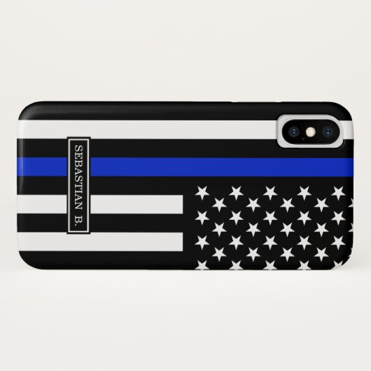 Coques Case-Mate iPhone Drapeau américain mince de Blue Line (Dos (Horizontal))