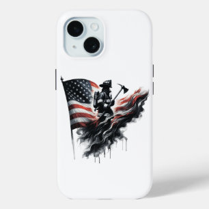 Coque Pour iPhone 15 Drapeau américain. Pompier