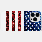 Coques Case-Mate iPhone Drapeau américain rouge brillant faux bling (Verso (horizontal))