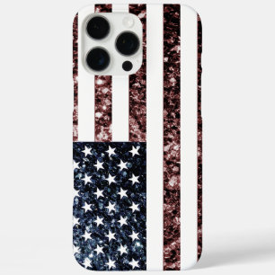 Coques iPhone 16 Pro Max Drapeau américain rustique bleu faux scintillants