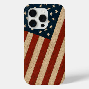 Coque iPhone 15 Pro Drapeau américain rustique vintage avec texture de
