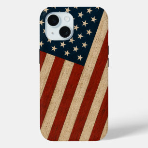 Coque Pour iPhone 15 Drapeau américain rustique vintage avec texture de