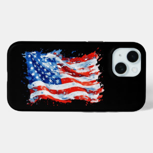 Coque Pour iPhone 15 Drapeau américain USA Aquarelle 4 juillet
