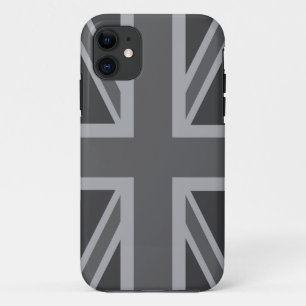 Coque iPhone 11 Drapeau classique noir gris d'Union Jack les