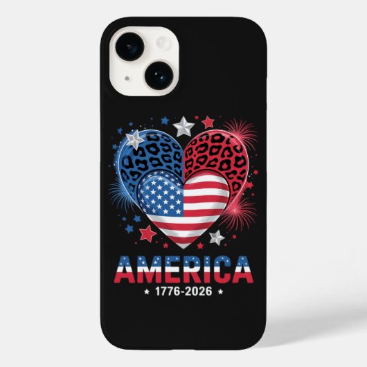 Coques Case-Mate iPhone Drapeau cœur léopard 1776 2026 4 juillet (Verso)