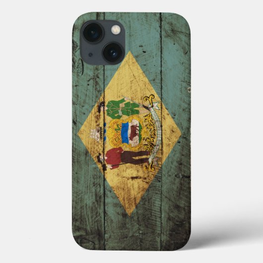 Coques Case-Mate iPhone Drapeau de l'État du Delaware sur le vieux grain d (Verso)